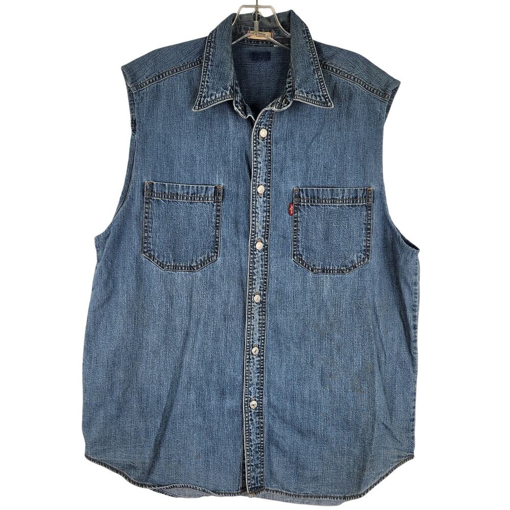 Levi's Loose Fit Denim Sleeveless Button Down Distressed Men's XL Biker *altered